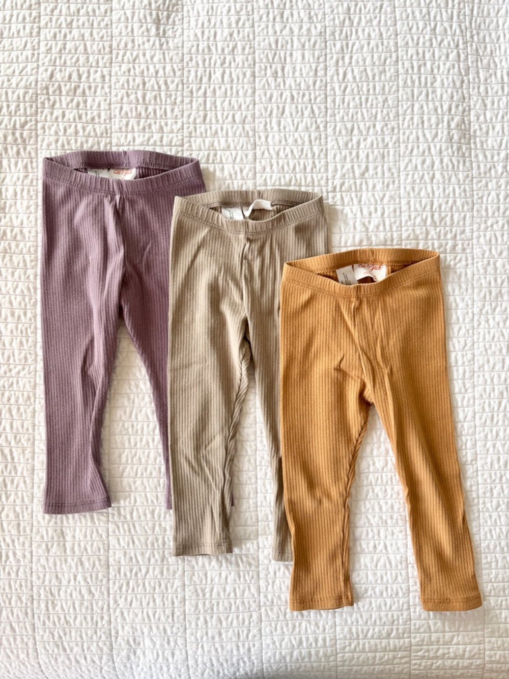 Cat & Jack Set of 3 Ribbed Leggings in Purple, Taupe & Mustard Yellow - Girls 2T